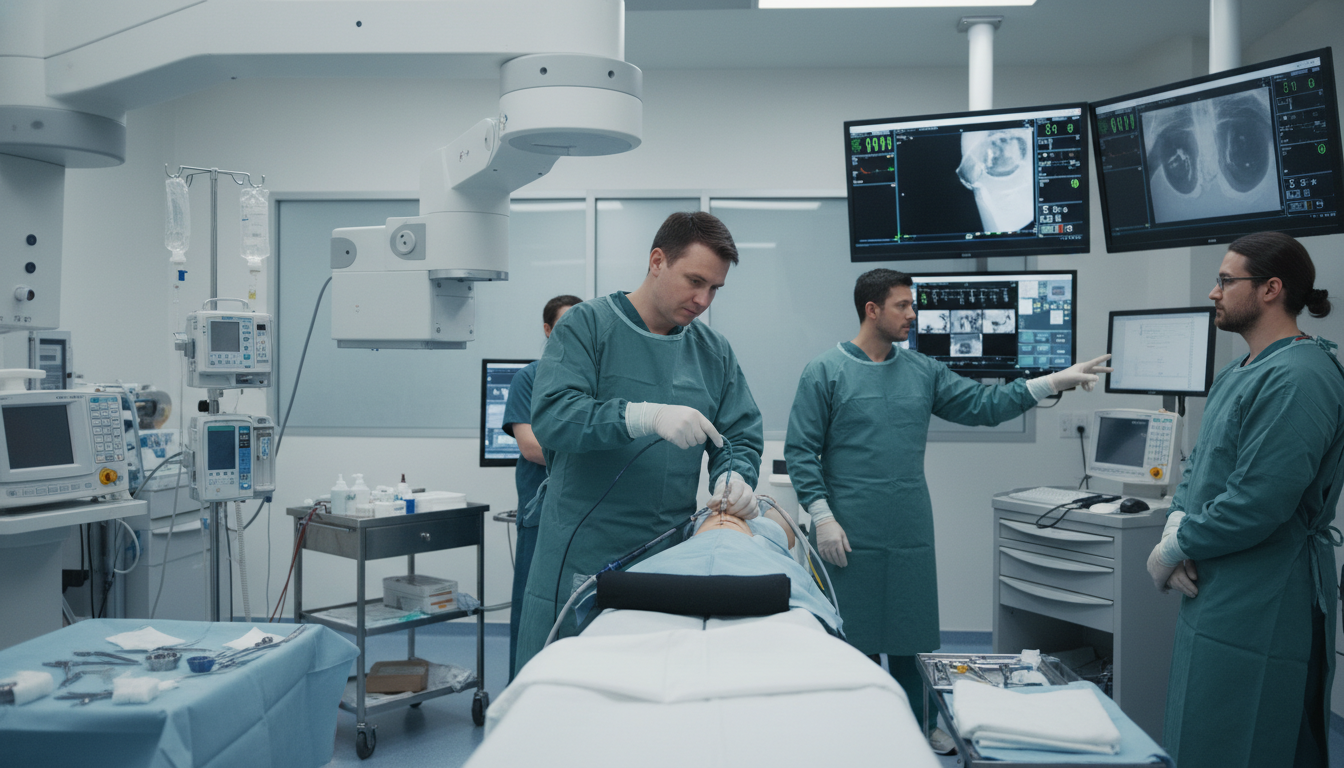 Interventional radiology resident performing image-guided procedure Interventional radiology resident performing image-guided procedure - DO graduate residency for Ultra-Competitive Specialty S