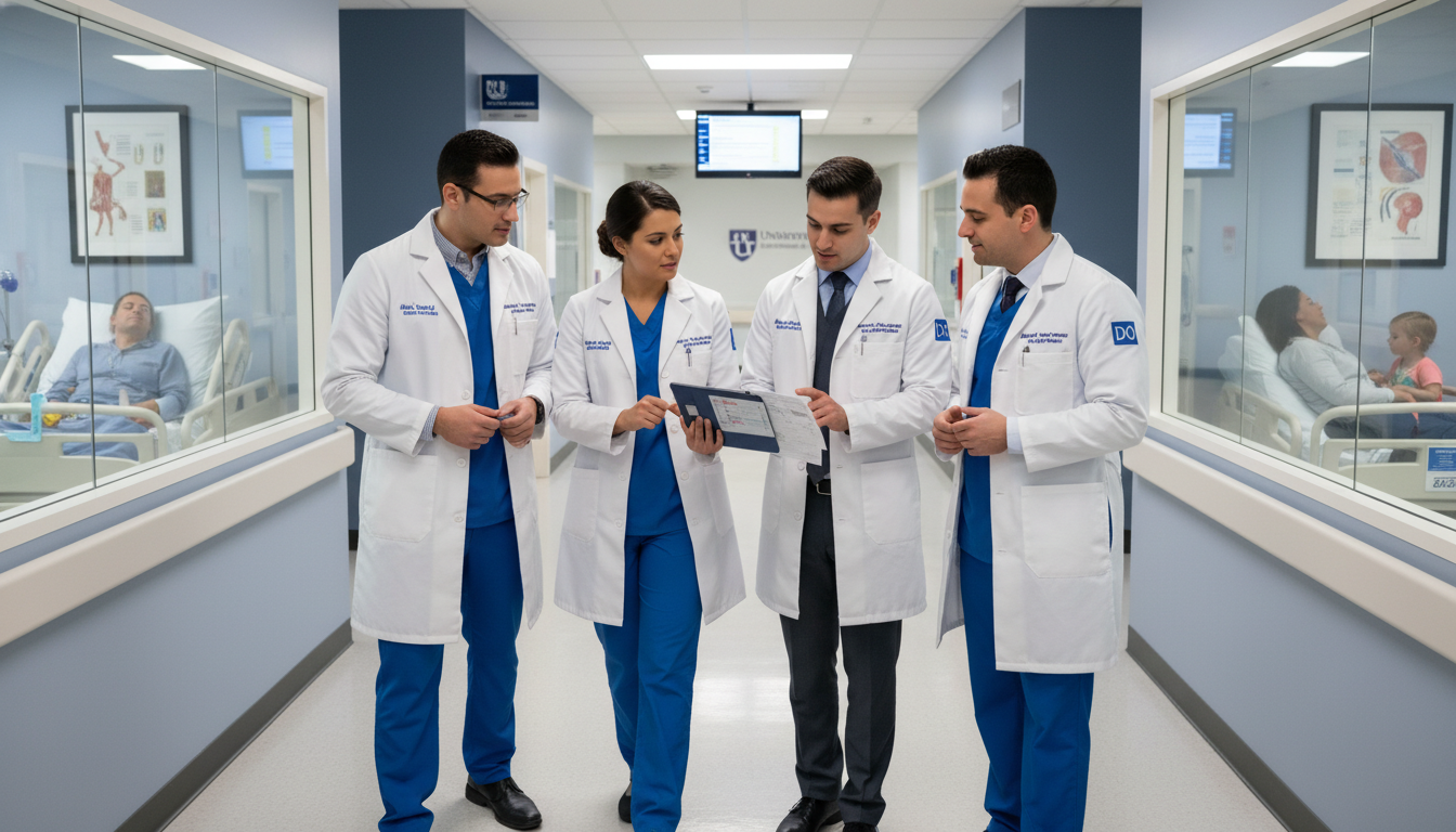 Medicine-Pediatrics resident team rounding on patients Medicine-Pediatrics resident team rounding on patients - DO graduate residency for Away Rotation Strategy for DO Graduate in