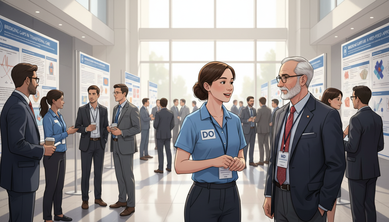 Medicine-Pediatrics residents networking at a poster session Medicine-Pediatrics residents networking at a poster session - DO graduate residency for Networking in Medicine for DO Gradua