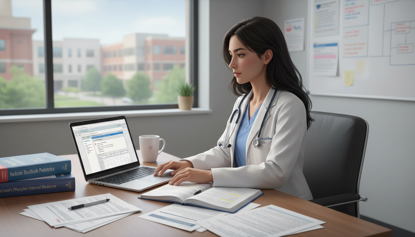 Medicine-Pediatrics resident reviewing interview notes and composing follow-up emails Medicine-Pediatrics resident reviewing interview notes and composing follow-up emails - DO graduate residency for Pre-Match C