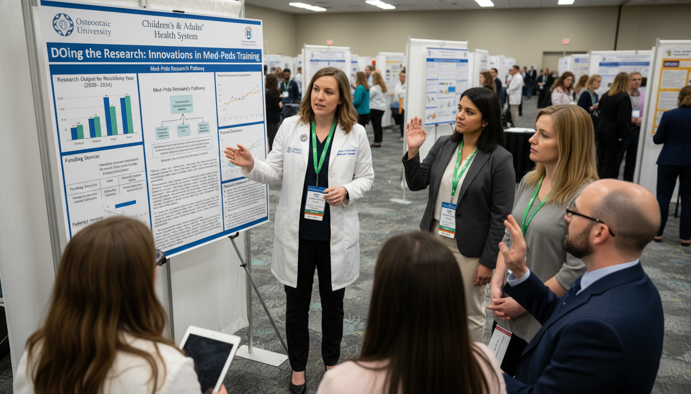 Med-Peds resident presenting research poster at conference - DO graduate residency for Research During Residency for DO Gradu