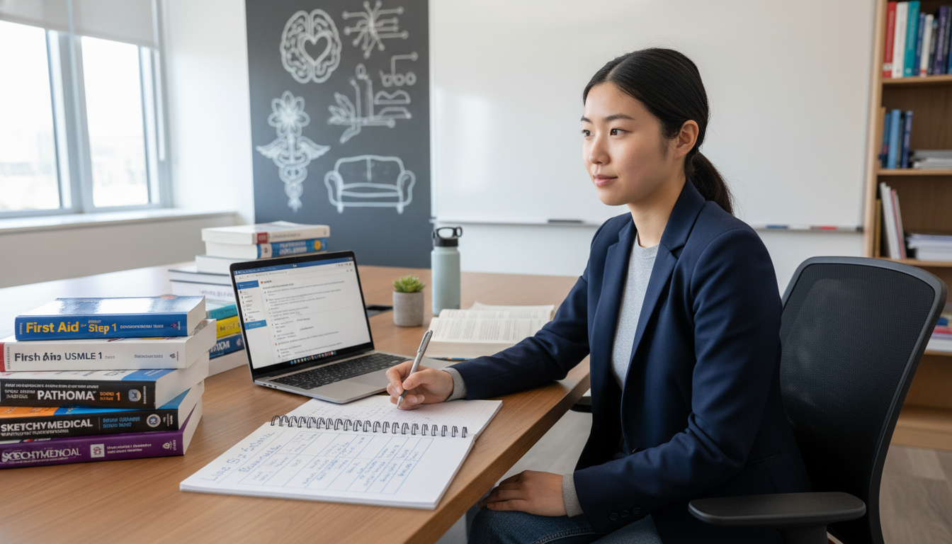 DO student studying for board exams and reflecting on performance - DO graduate residency for Low Step Score Strategies for D