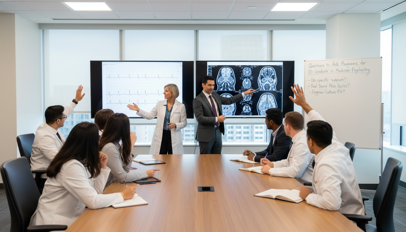 Combined internal medicine and psychiatry residents in a teaching conference Combined internal medicine and psychiatry residents in a teaching conference - DO graduate residency for Questions to Ask Pro