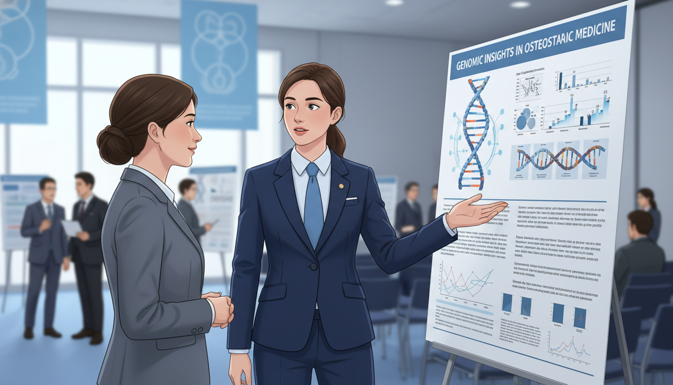 DO graduate discussing genetics research poster at a medical conference DO graduate discussing genetics research poster at a medical conference - DO graduate residency for CV Building for DO Gradua