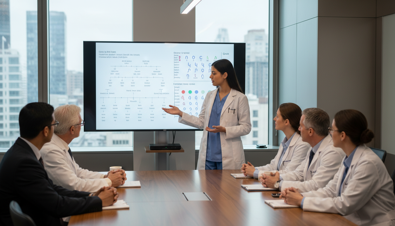Resident presenting a genetics case during teaching rounds - DO graduate residency for Letters of Recommendation for DO Gradu