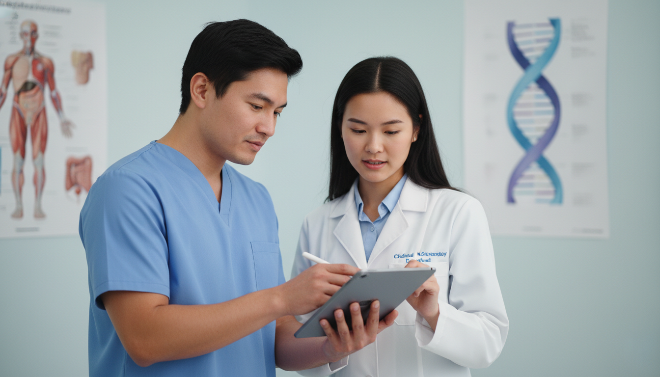 Genetic counselor and medical genetics resident discussing patient results Genetic counselor and medical genetics resident discussing patient results - DO graduate residency for Questions to Ask Progr