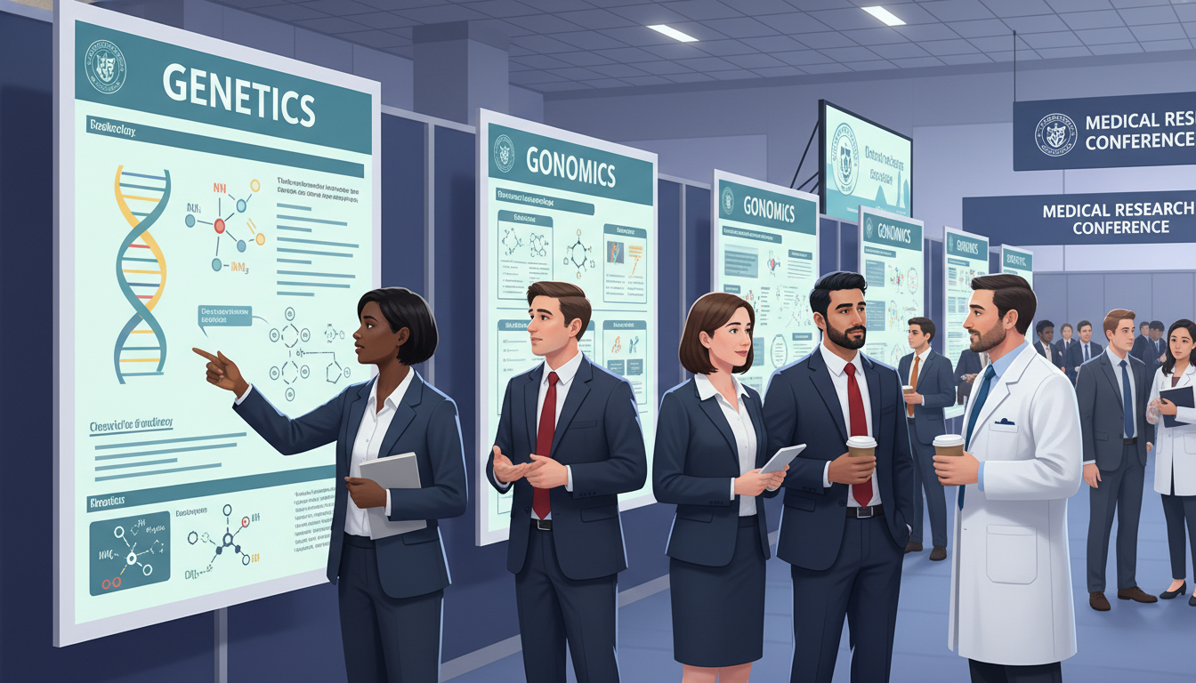 DO graduates presenting genetics research posters at a conference - DO graduate residency for Research Profile Building for D