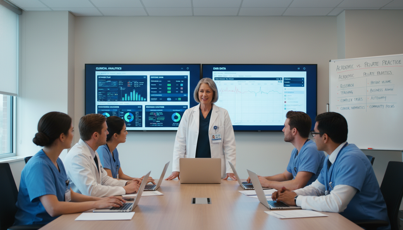 Academic physician informaticist teaching residents with digital dashboards Academic physician informaticist teaching residents with digital dashboards - DO graduate residency for Academic vs Private P