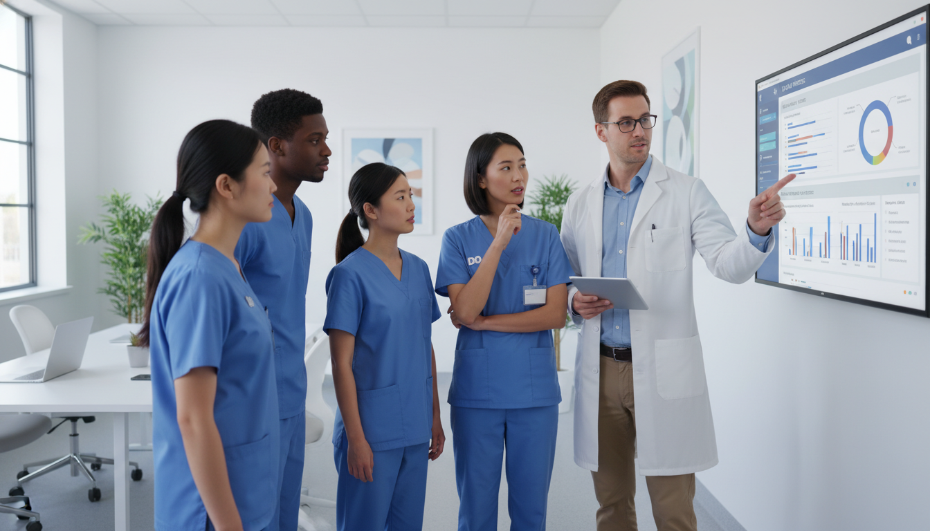 Resident doctor discussing EHR optimization with clinical informatics team - DO graduate residency for Low Step Score Strateg