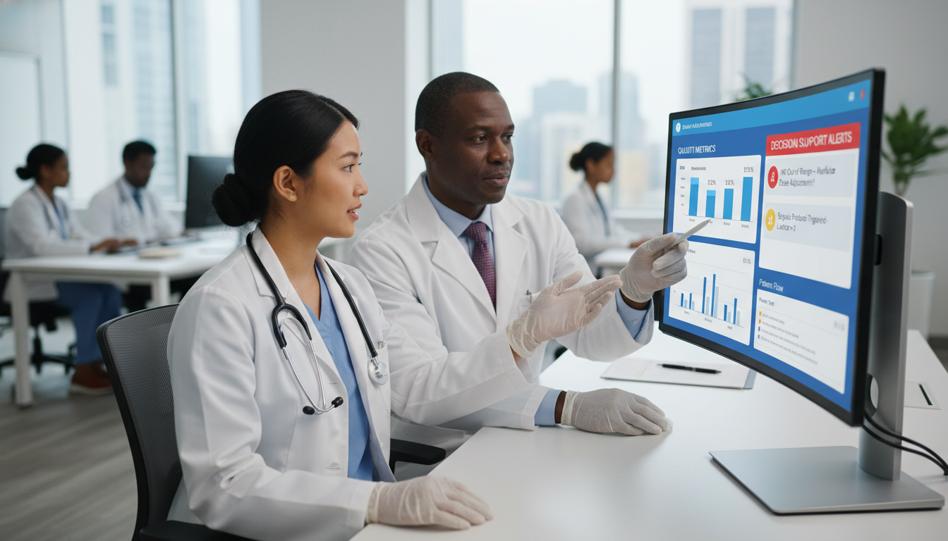 DO resident discussing EHR optimization with clinical informatics mentor DO resident discussing EHR optimization with clinical informatics mentor - DO graduate residency for Networking in Medicine f