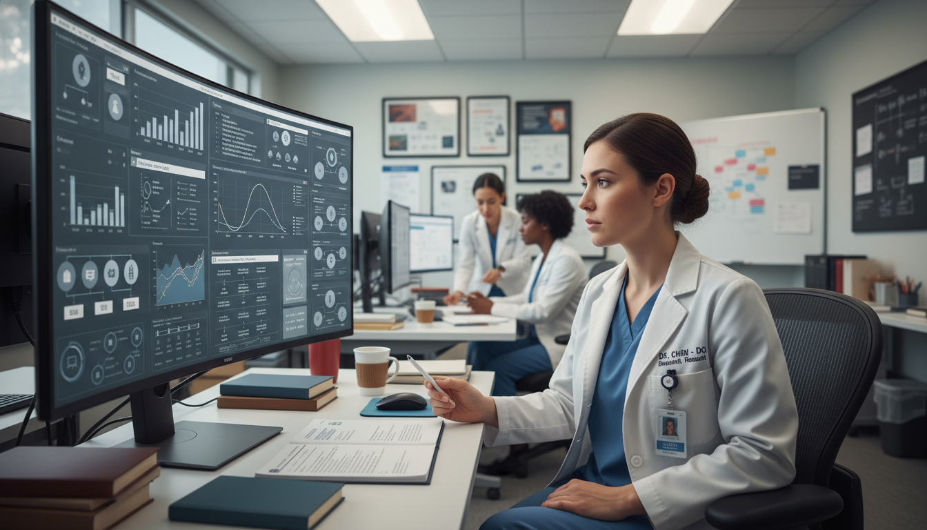 Clinical informatics resident reviewing EHR-based research data Clinical informatics resident reviewing EHR-based research data - DO graduate residency for Research During Residency for DO