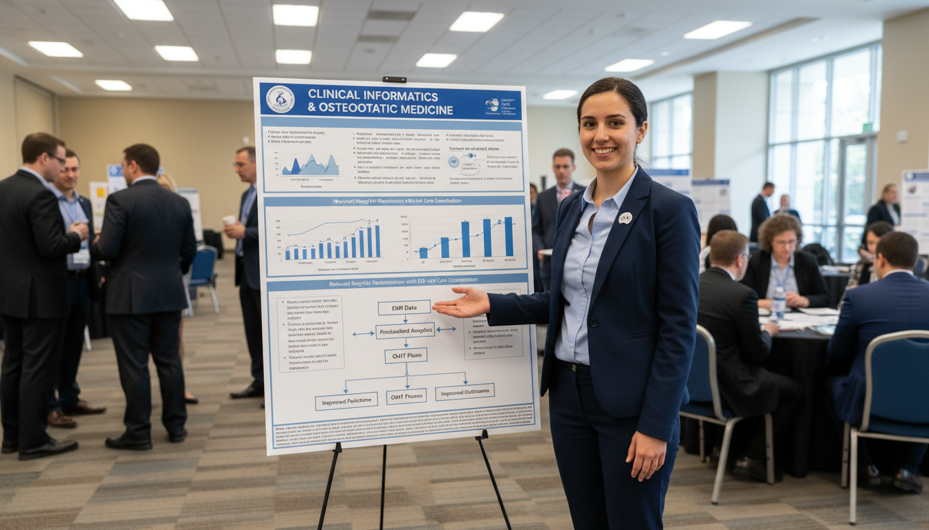 DO graduate presenting clinical informatics research poster DO graduate presenting clinical informatics research poster - DO graduate residency for Research Profile Building for DO Grad
