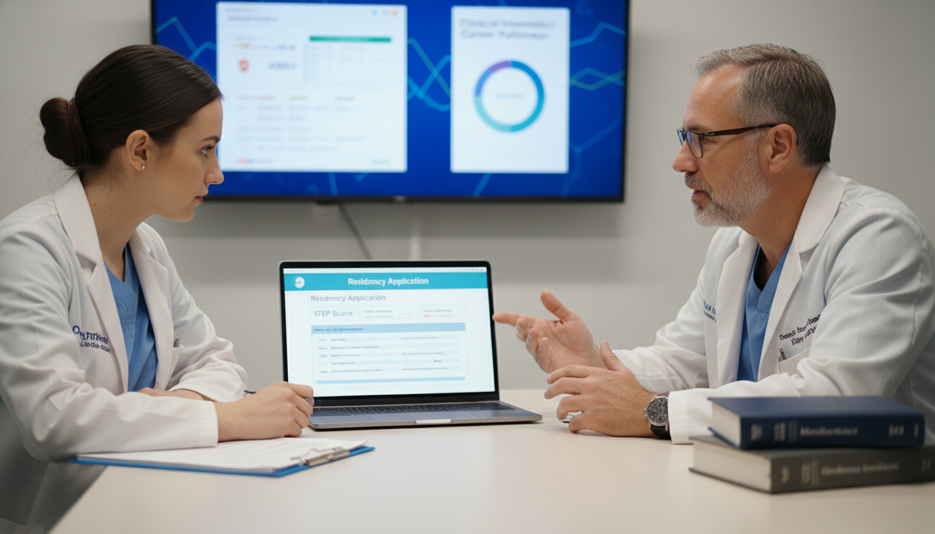 DO resident discussing residency application and informatics pathway with mentor - DO graduate residency for Step Score Strat