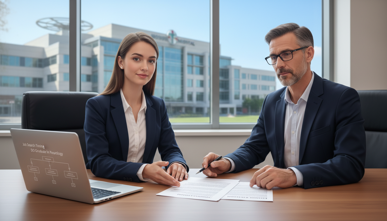 Neurology DO graduate reviewing employment contract with advisor - DO graduate residency for Job Search Timing for DO Graduat