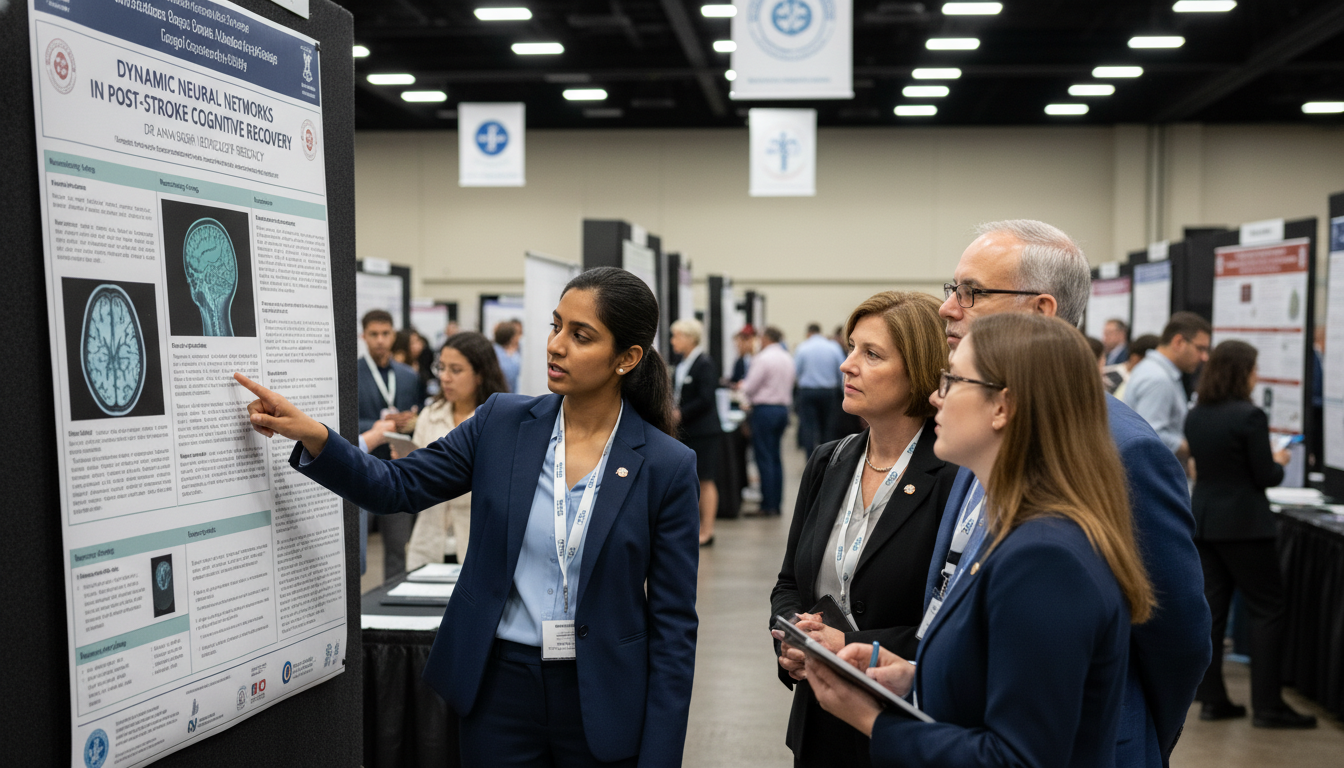 Neurology resident DO graduate presenting research poster at a national conference Neurology resident DO graduate presenting research poster at a national conference - DO graduate residency for Research Durin