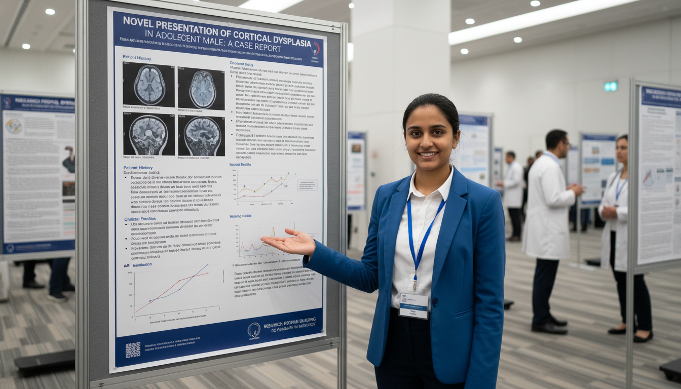 Neurology resident presenting a case report poster Neurology resident presenting a case report poster - DO graduate residency for Research Profile Building for DO Graduate in N