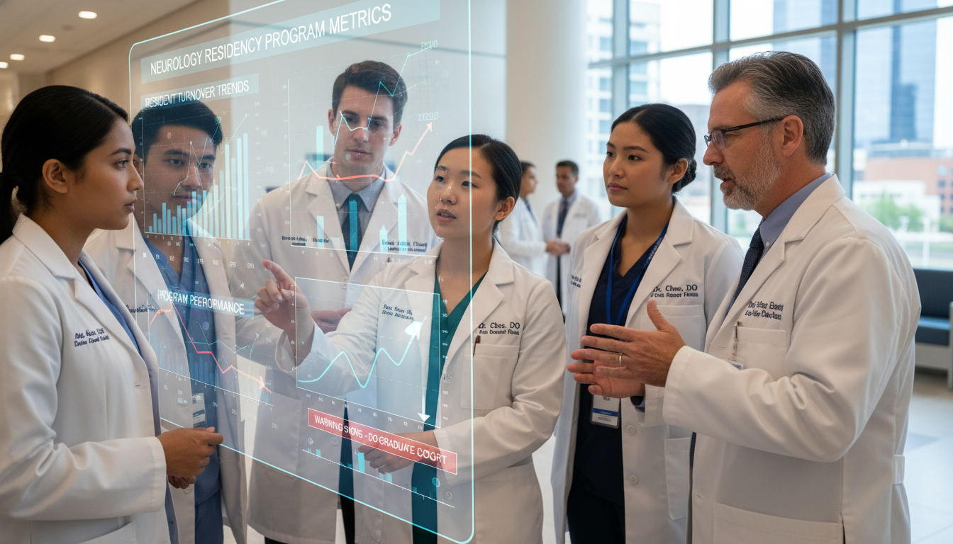 Neurology residents reviewing program performance data Neurology residents reviewing program performance data - DO graduate residency for Resident Turnover Warning Signs for DO Gra
