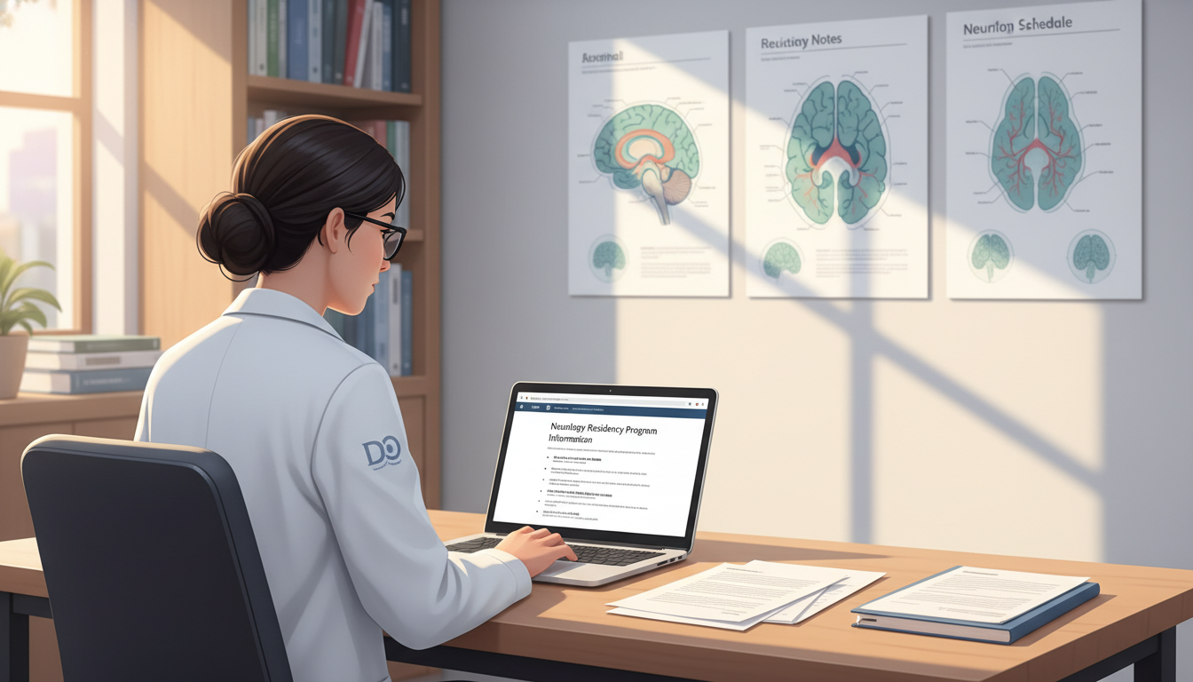 DO neurology resident considering residency program options on a laptop DO neurology resident considering residency program options on a laptop - DO graduate residency for Resident Turnover Warning