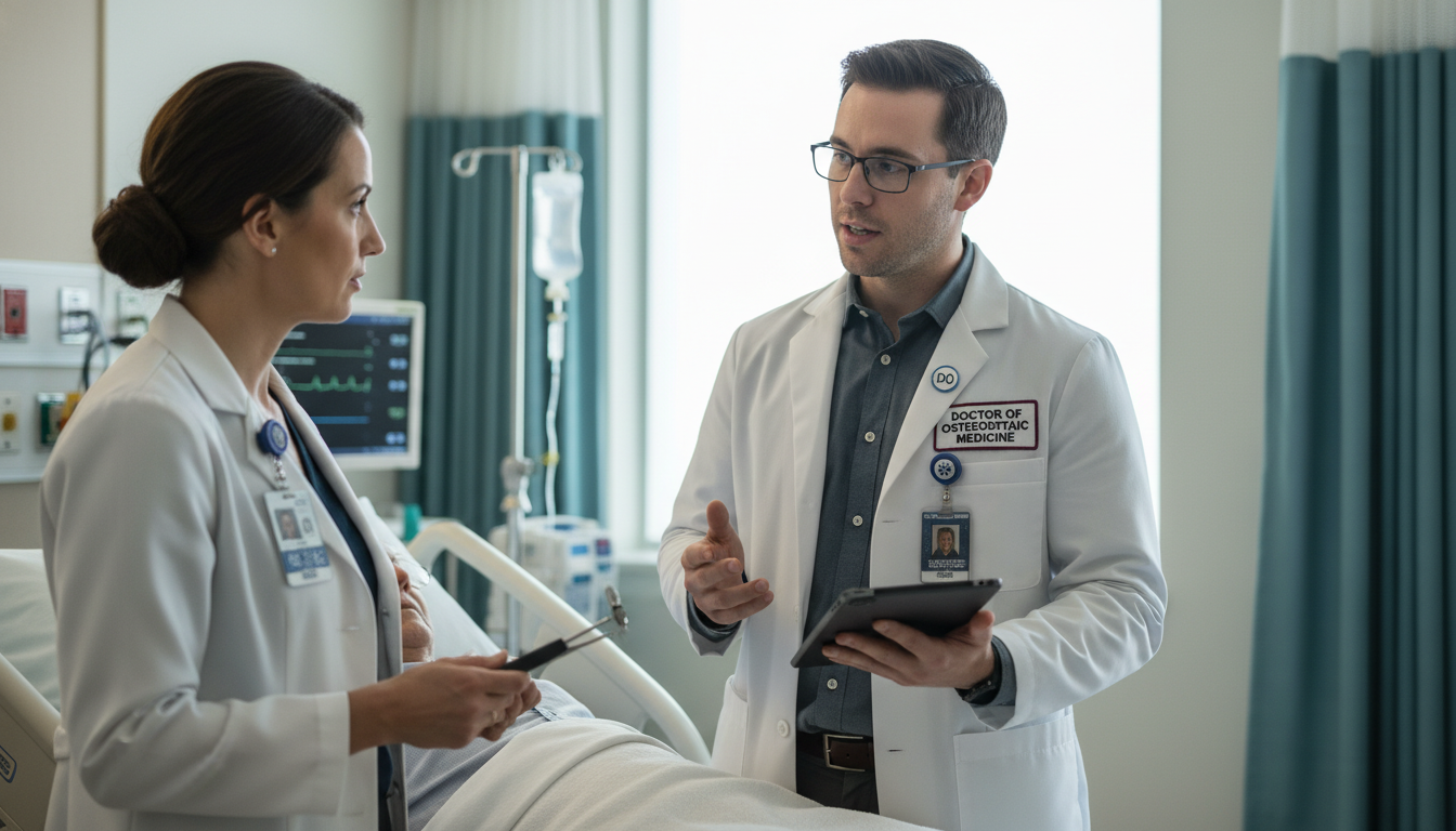Osteopathic medical graduate on neurology rotation interacting with attending Osteopathic medical graduate on neurology rotation interacting with attending - DO graduate residency for Step Score Strategy