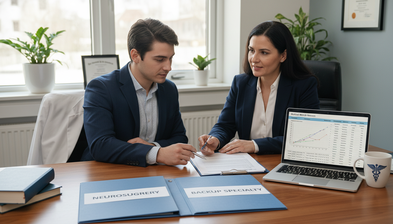 Resident discussing dual applying strategy with faculty mentor Resident discussing dual applying strategy with faculty mentor - DO graduate residency for Backup Specialty Planning for DO G