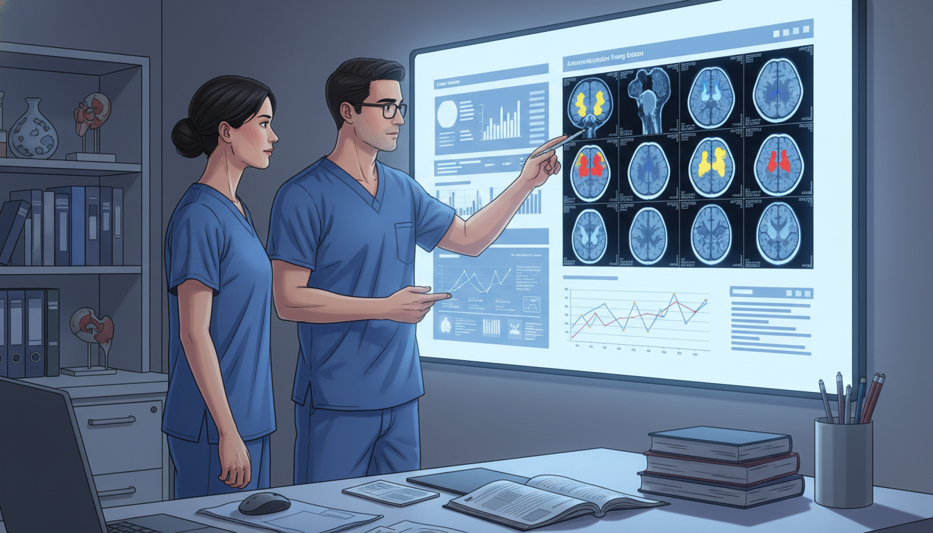 Neurosurgery resident and medical student reviewing research data Neurosurgery resident and medical student reviewing research data - DO graduate residency for CV Building for DO Graduate in