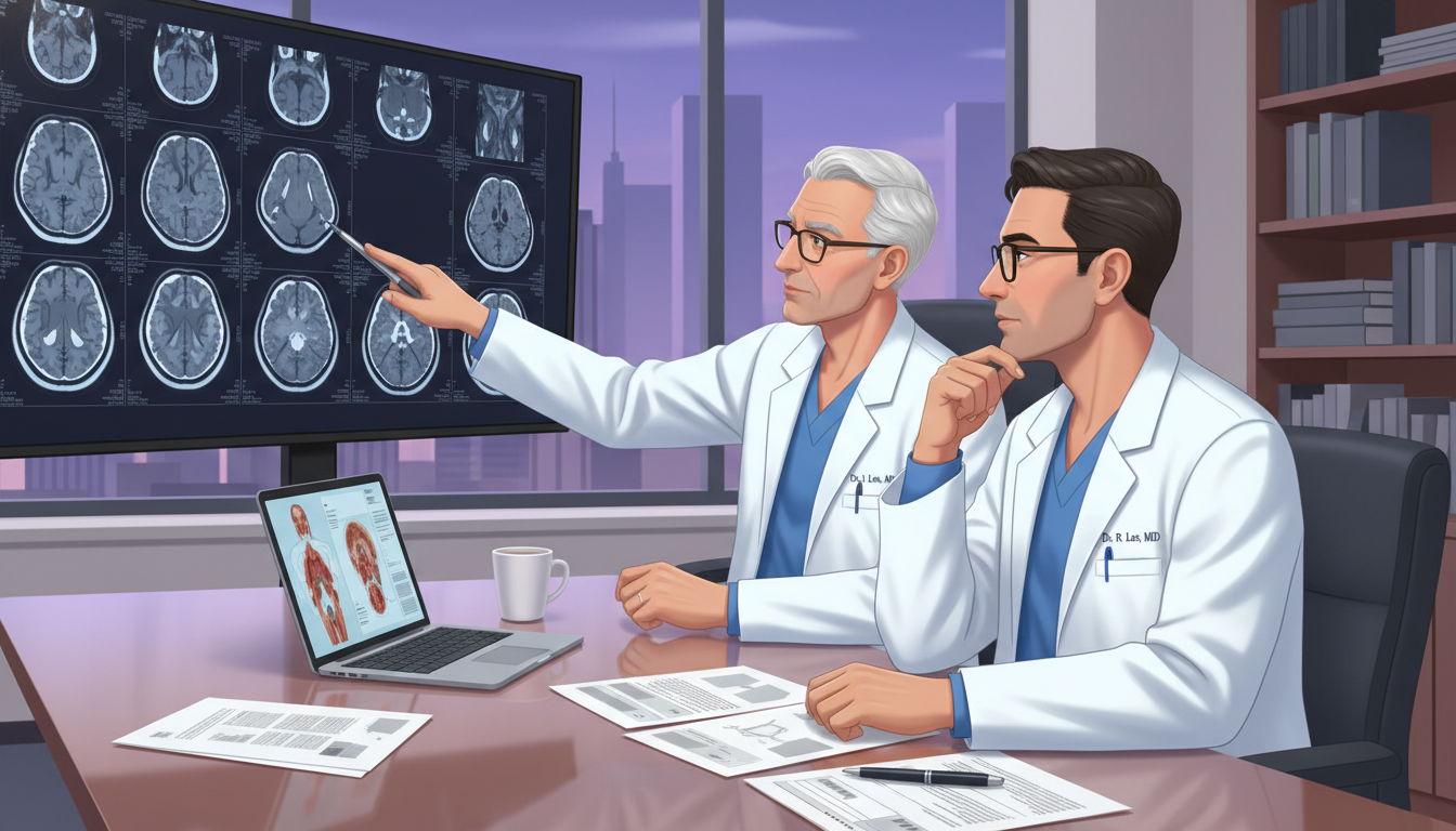 Neurosurgery resident and mentor discussing a brain MRI - DO graduate residency for Networking in Medicine for DO Graduate in