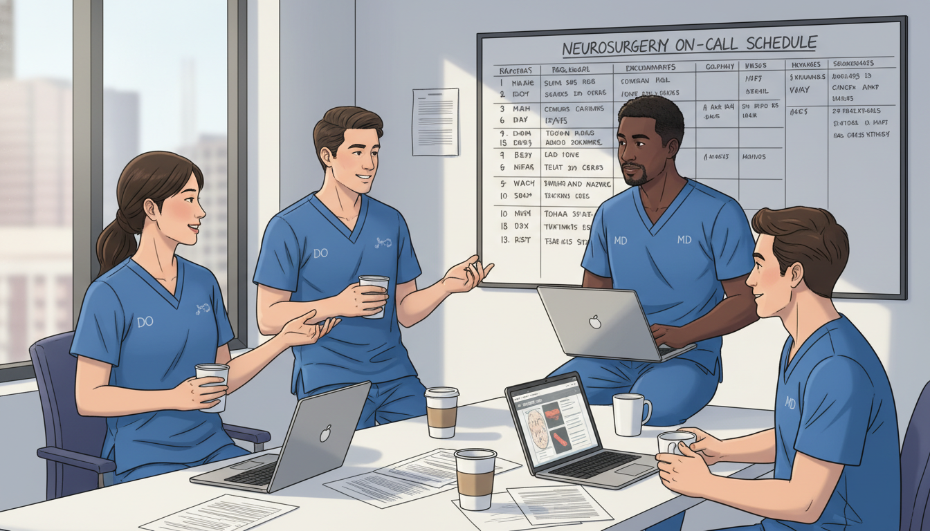 Neurosurgery residents discussing program culture during a break Neurosurgery residents discussing program culture during a break - DO graduate residency for Questions to Ask Programs for DO