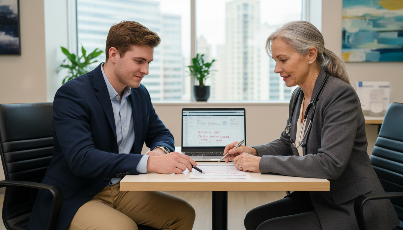 DO neurosurgery applicant meeting with mentor to discuss addressing red flags DO neurosurgery applicant meeting with mentor to discuss addressing red flags - DO graduate residency for Addressing Red Flag