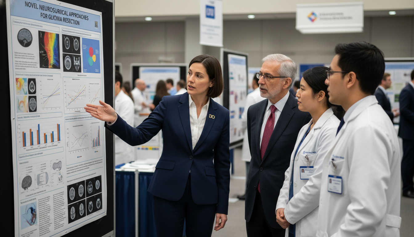 DO graduate presenting neurosurgery research poster - DO graduate residency for Research Profile Building for DO Graduate in