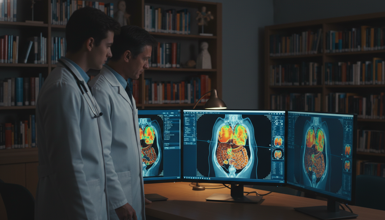 Medical student reviewing PET/CT scans during nuclear medicine rotation Medical student reviewing PET/CT scans during nuclear medicine rotation - DO graduate residency for CV Building for DO Gradua