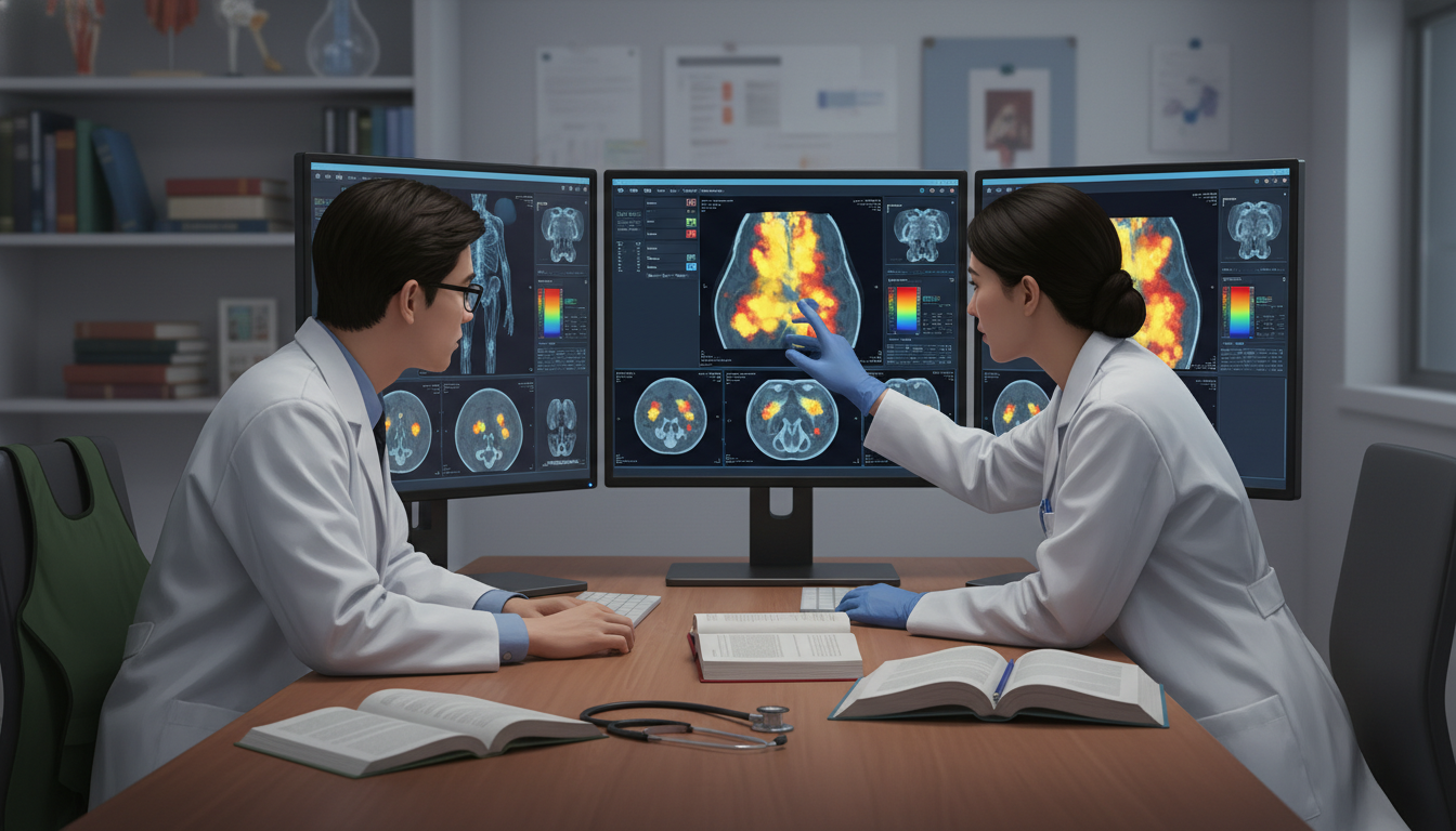 Nuclear medicine physician reviewing PET/CT scans with resident - DO graduate residency for Common Interview Questions for DO