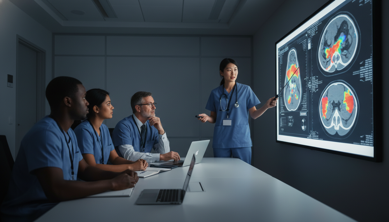 Nuclear medicine residents in a teaching conference Nuclear medicine residents in a teaching conference - DO graduate residency for Identifying Malignant Programs for DO Graduat