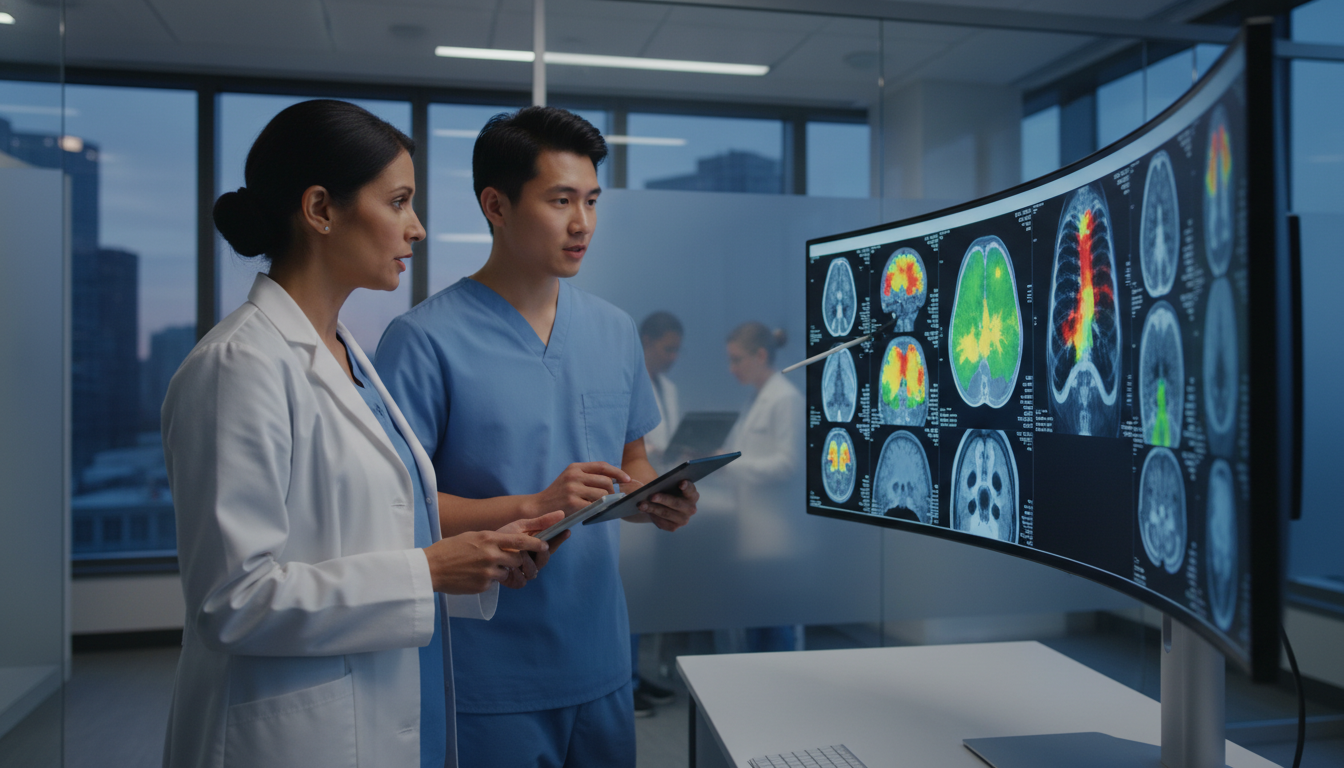 Nuclear medicine resident discussing PET-CT with mentor - DO graduate residency for Networking in Medicine for DO Graduate in