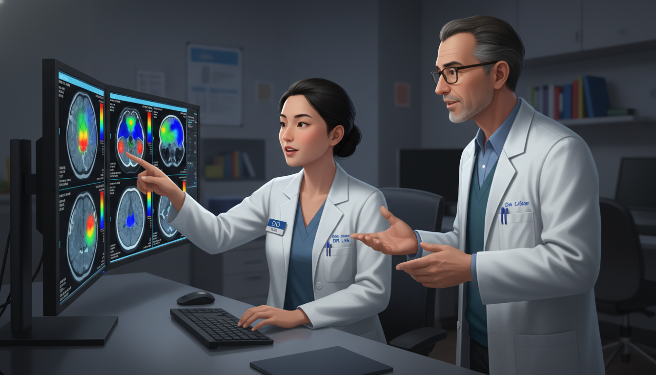 Nuclear medicine resident reviewing PET/CT scans with attending Nuclear medicine resident reviewing PET/CT scans with attending - DO graduate residency for How to Research Programs for DO G