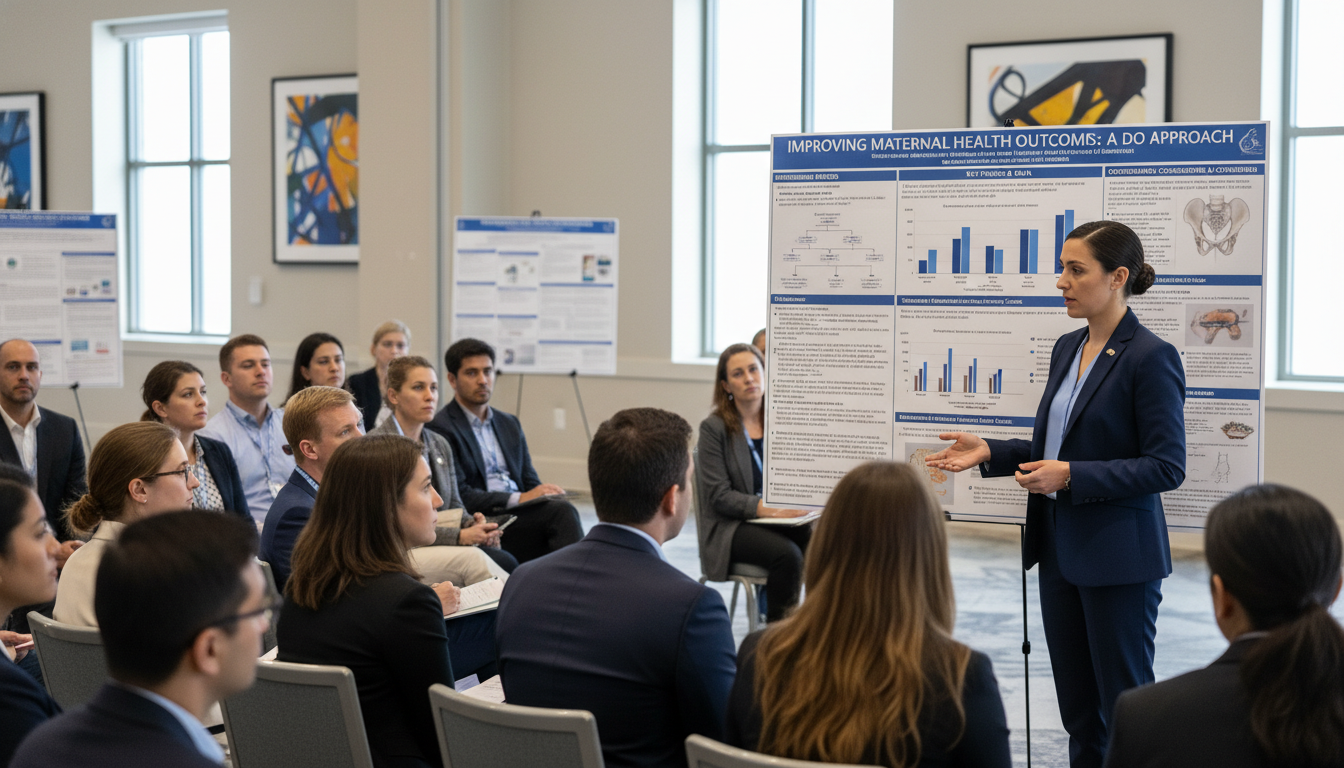 Research-minded DO graduate presenting obstetrics and gynecology poster Research-minded DO graduate presenting obstetrics and gynecology poster - DO graduate residency for CV Building for DO Gradua