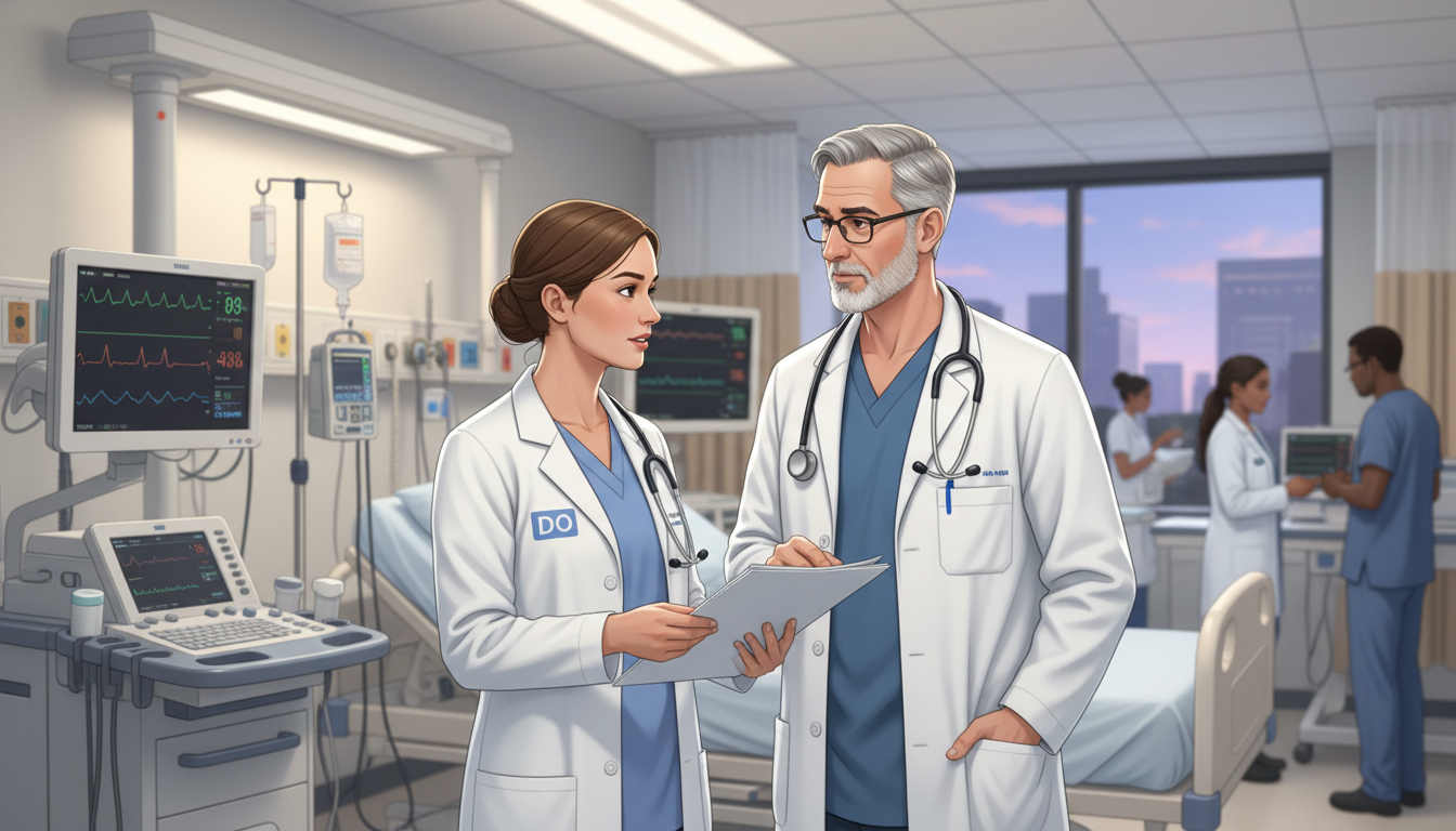 Resident and attending physician collaborating in labor and delivery - DO graduate residency for Networking in Medicine for D