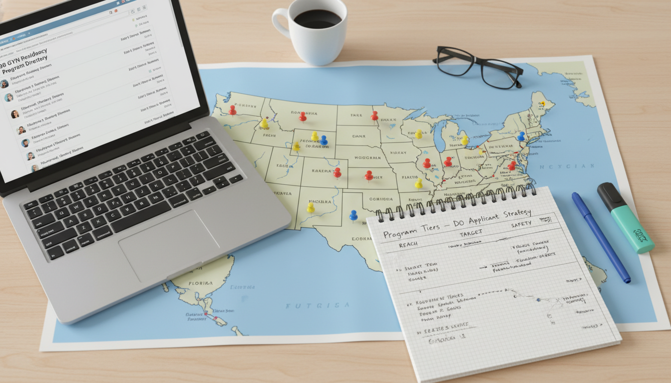 US map with pins showing OB GYN residency program locations and tiers - DO graduate residency for Program Selection Strategy