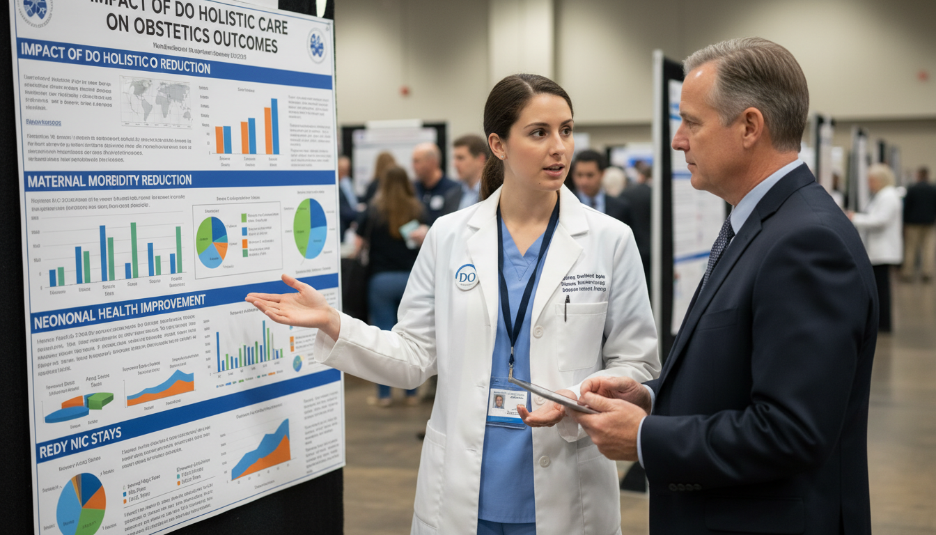 OB GYN resident presenting research poster at a medical conference - DO graduate residency for Research During Residency for