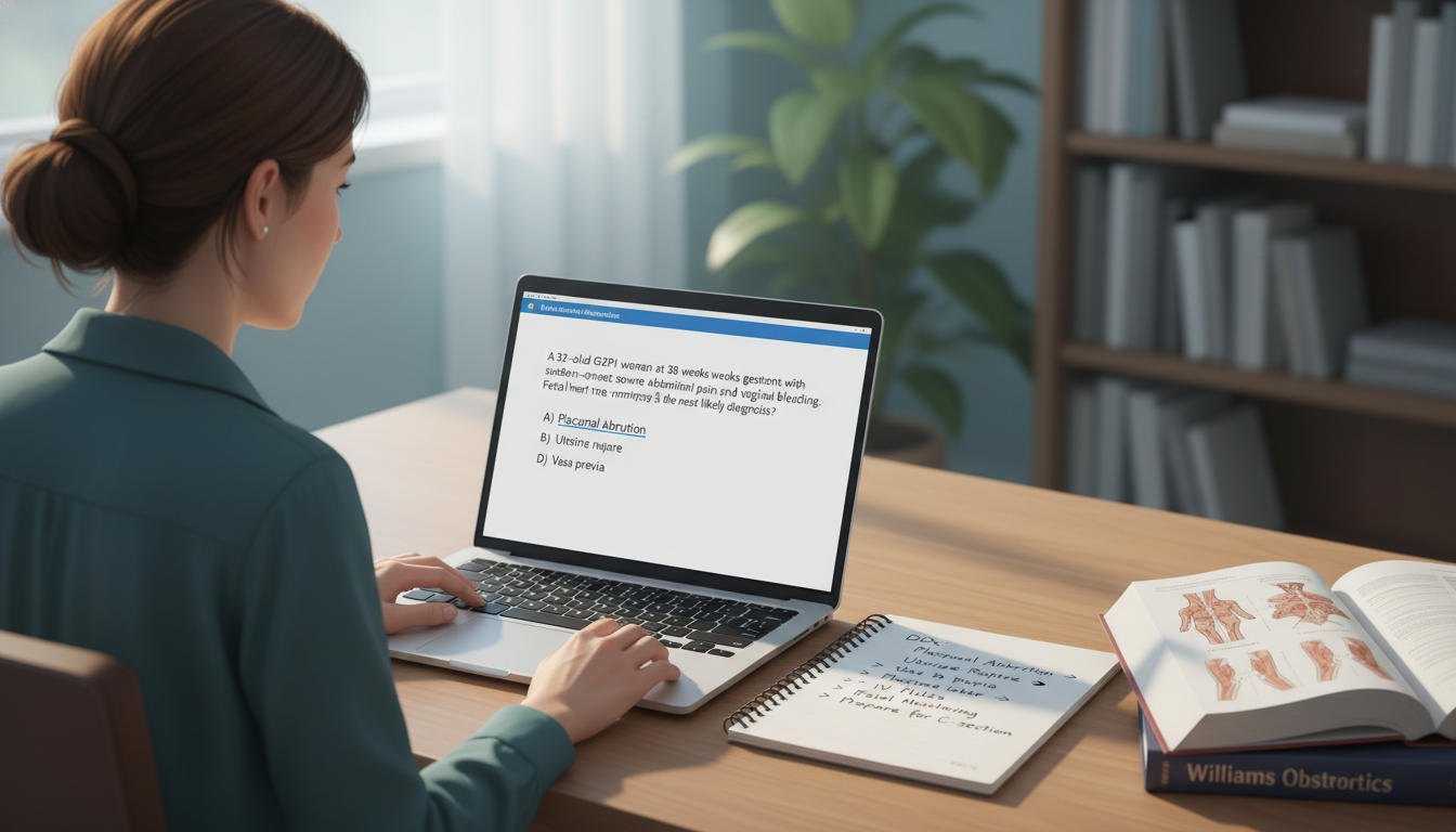 DO graduate practicing USMLE-style case questions on obstetric scenarios - DO graduate residency for USMLE Step 2 CK Preparat