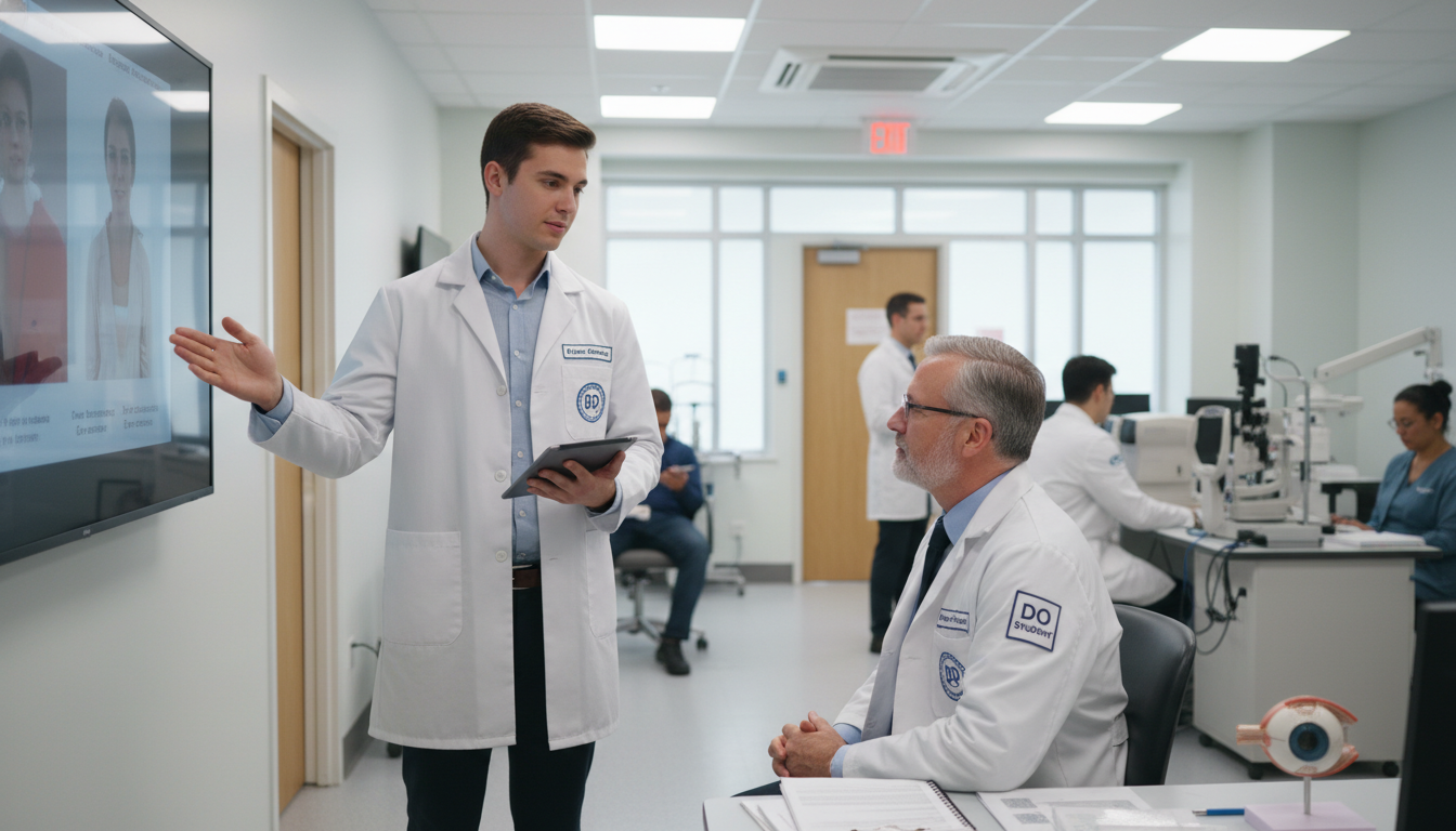 Medical student presenting a case to ophthalmology attending during away rotation Medical student presenting a case to ophthalmology attending during away rotation - DO graduate residency for Away Rotation S