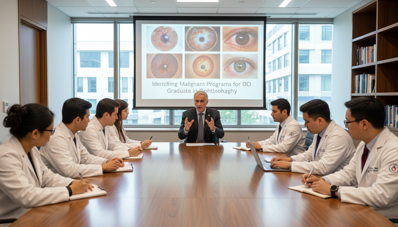 Ophthalmology residents in a tense conference with program leadership Ophthalmology residents in a tense conference with program leadership - DO graduate residency for Identifying Malignant Progr
