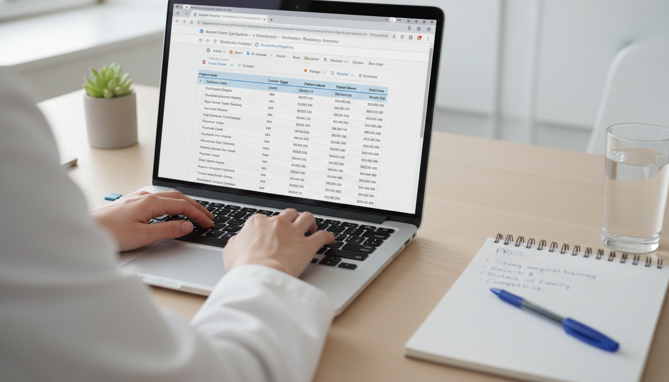 Resident comparing ophthalmology residency programs on laptop Resident comparing ophthalmology residency programs on laptop - DO graduate residency for How to Research Programs for DO Gra