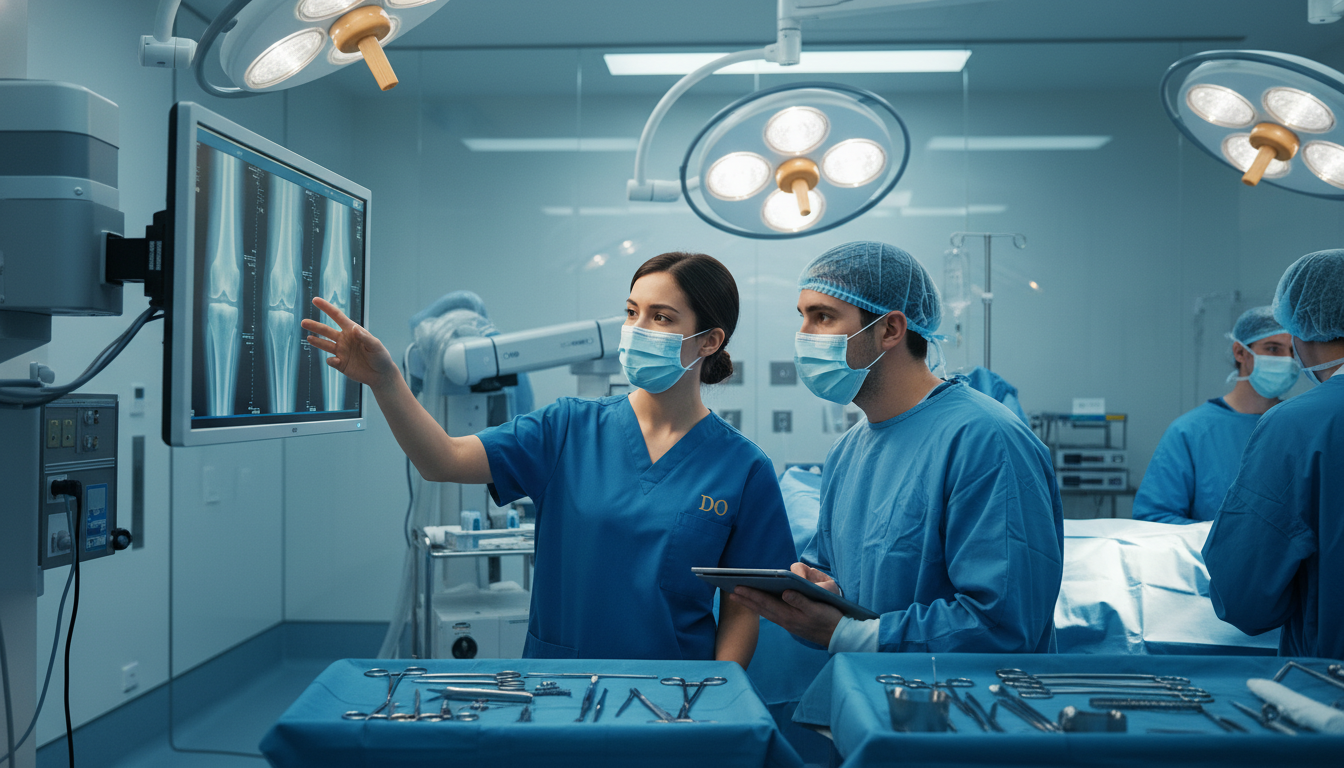 Orthopedic surgery resident and medical student in operating room - DO graduate residency for Low Step Score Strategies for D
