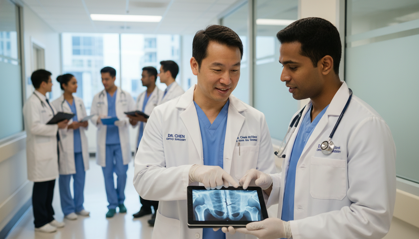 Medical student and attending orthopedic surgeon discussing a case Medical student and attending orthopedic surgeon discussing a case - DO graduate residency for Networking in Medicine for DO