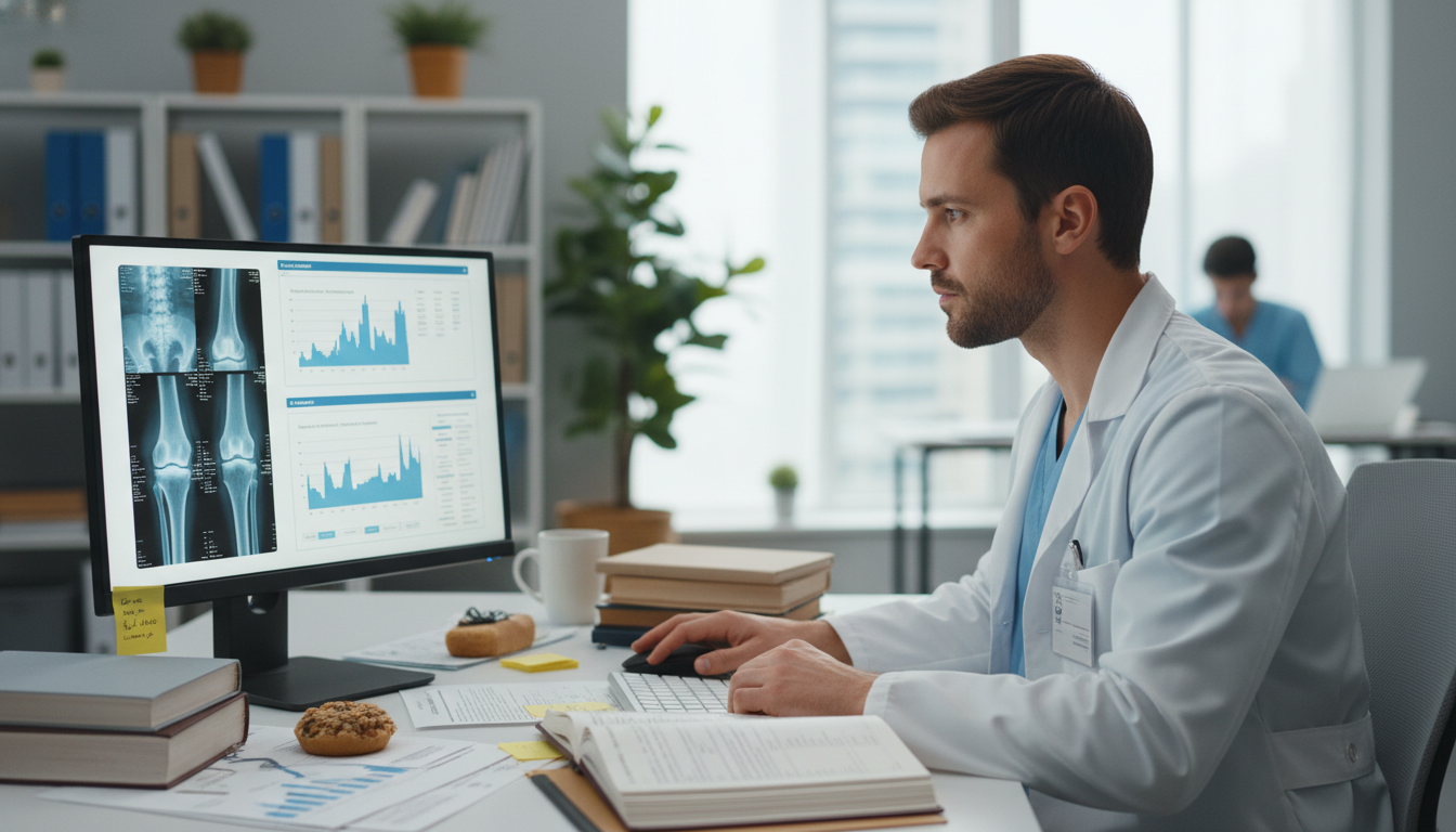 Orthopedic surgery resident analyzing research data - DO graduate residency for Research Profile Building for DO Graduate in