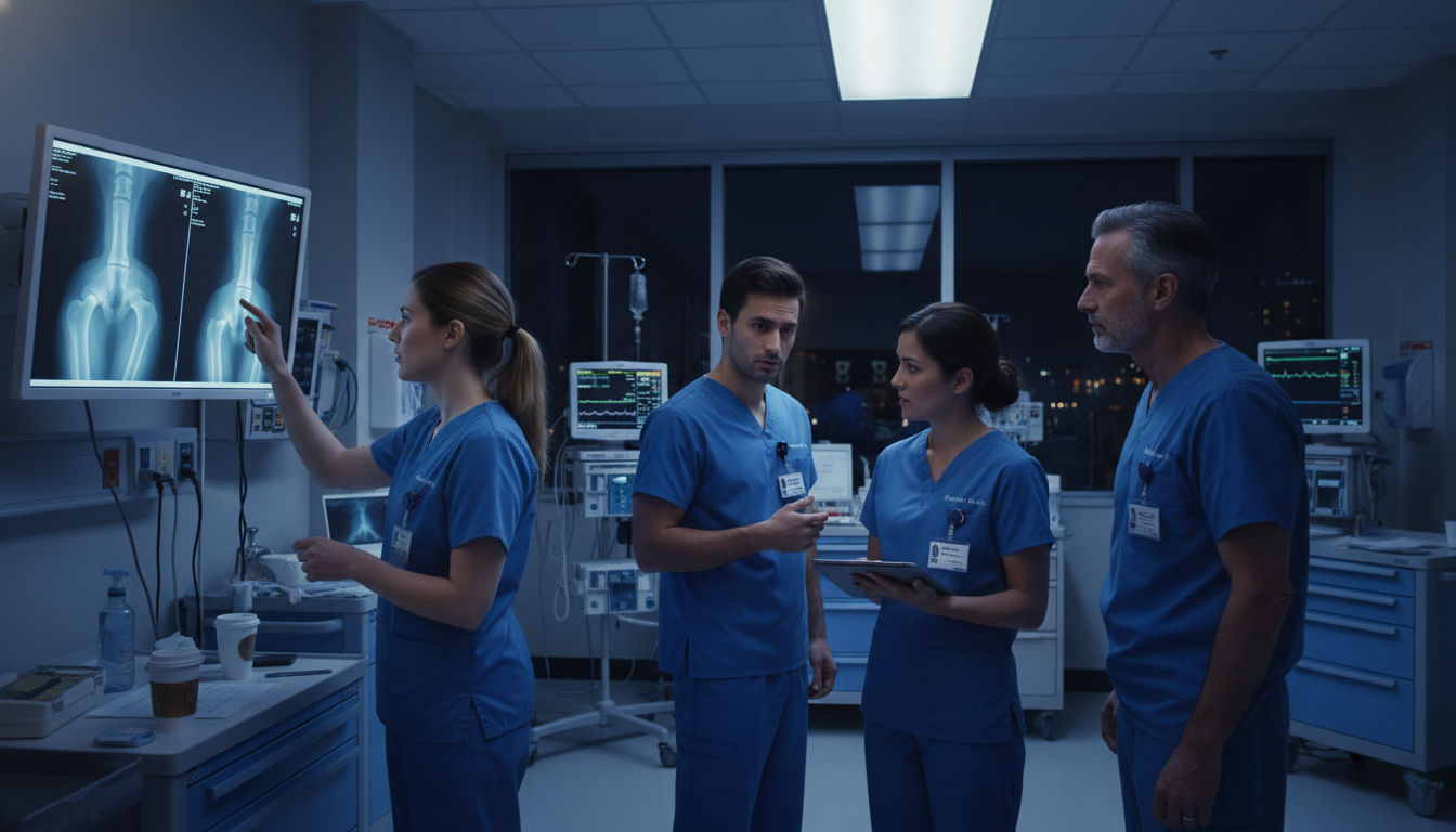 Orthopedic surgery team during a busy trauma call night Orthopedic surgery team during a busy trauma call night - DO graduate residency for Work-Life Balance Assessment for DO Gradu