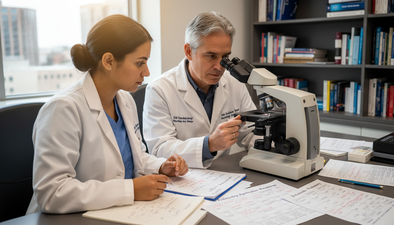 Pathology resident discussing fellowship planning with mentor - DO graduate residency for Fellowship Preparation for DO Gradu