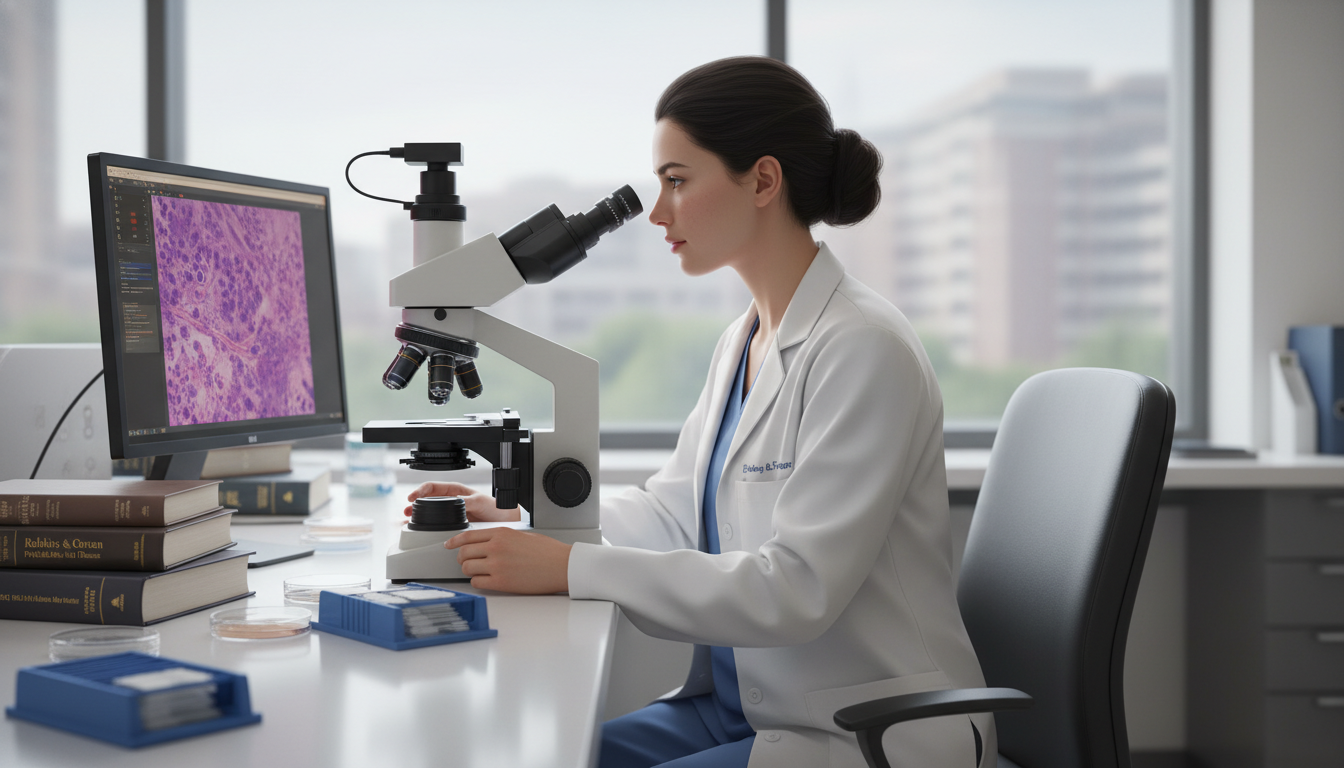 Pathology resident studying slides in the lab - DO graduate residency for Low Step Score Strategies for DO Graduate in Pathol