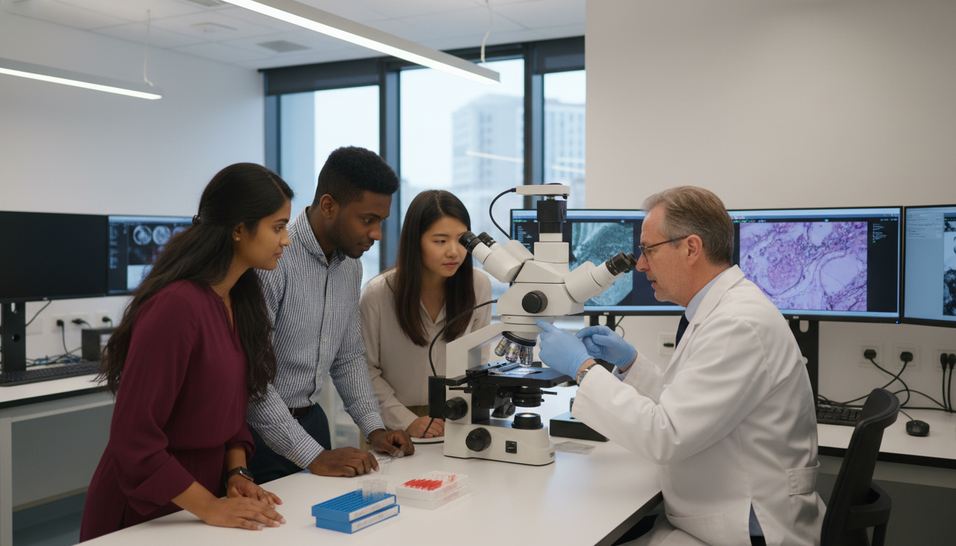 Pathology residents and faculty discussing cases during sign-out Pathology residents and faculty discussing cases during sign-out - DO graduate residency for Questions to Ask Programs for DO