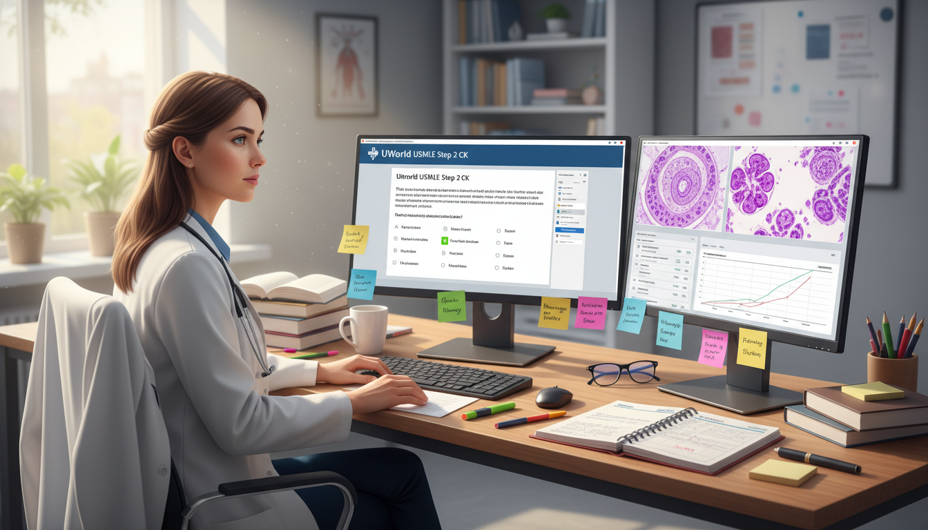 Medical student reviewing pathology and clinical material for Step 2 CK Medical student reviewing pathology and clinical material for Step 2 CK - DO graduate residency for USMLE Step 2 CK Preparati